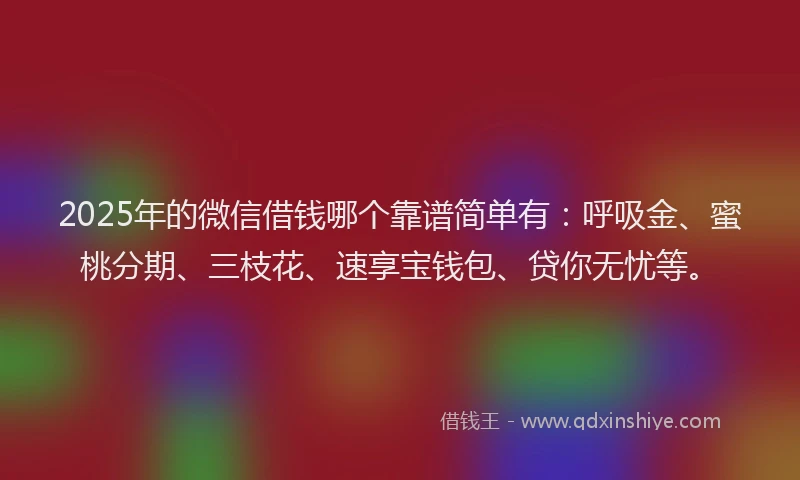 2025年的微信借钱哪个靠谱简单有：呼吸金、蜜桃分期、三枝花、速享宝钱包、贷你无忧等。