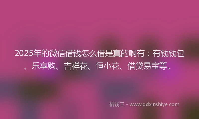 2025年的微信借钱怎么借是真的啊有：有钱钱包、乐享购、吉祥花、恒小花、借贷易宝等。