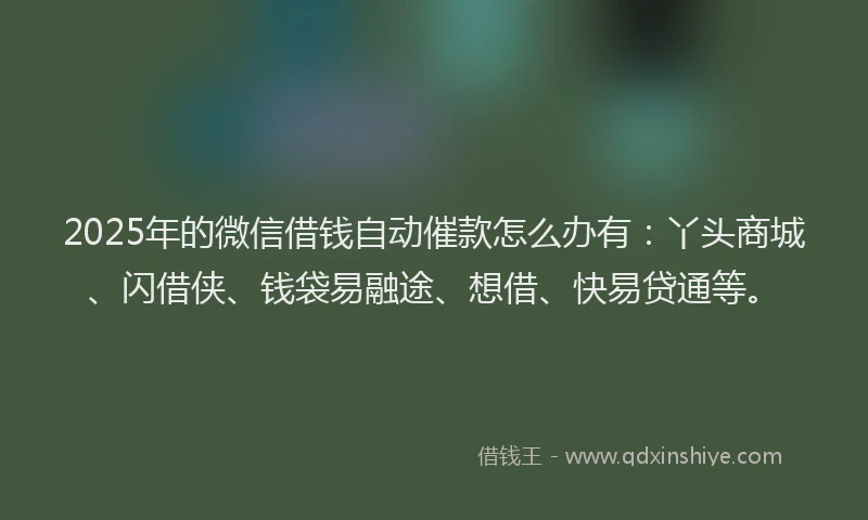 2025年的微信借钱自动催款怎么办有：丫头商城、闪借侠、钱袋易融途、想借、快易贷通等。