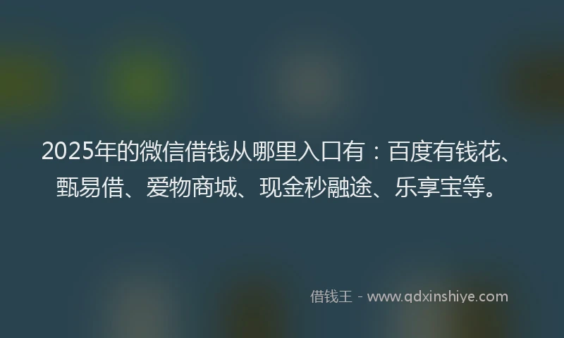 2025年的微信借钱从哪里入口有：百度有钱花、甄易借、爱物商城、现金秒融途、乐享宝等。
