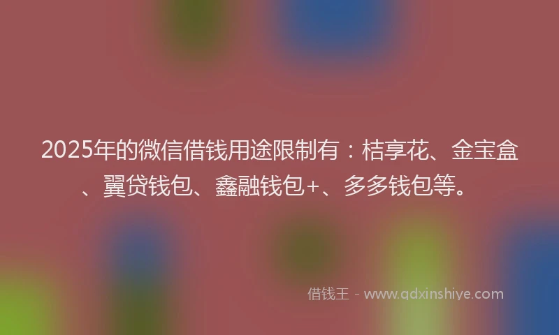 2025年的微信借钱用途限制有：桔享花、金宝盒、翼贷钱包、鑫融钱包+、多多钱包等。
