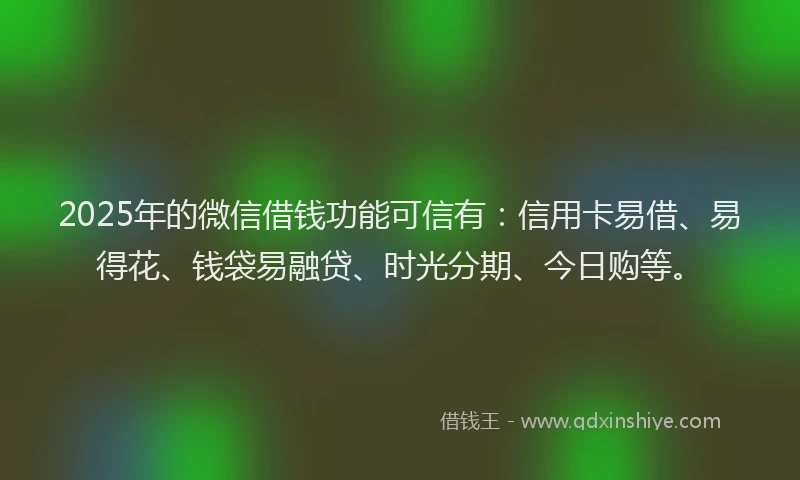 2025年的微信借钱功能可信有：信用卡易借、易得花、钱袋易融贷、时光分期、今日购等。