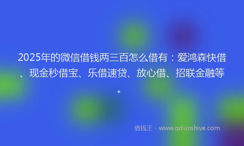 2025年的微信借钱两三百怎么借有：爱鸿森快借、现金秒借宝、乐借速贷、放心借、招联金融等。