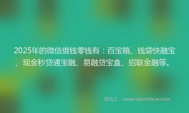 2025年的微信借钱零钱有：百宝箱、钱袋快融宝、现金秒贷通宝融、易融贷宝盒、招联金融等。