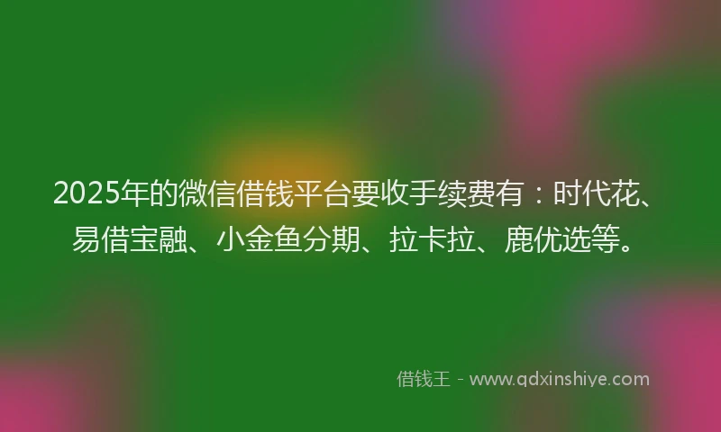 2025年的微信借钱平台要收手续费有：时代花、易借宝融、小金鱼分期、拉卡拉、鹿优选等。