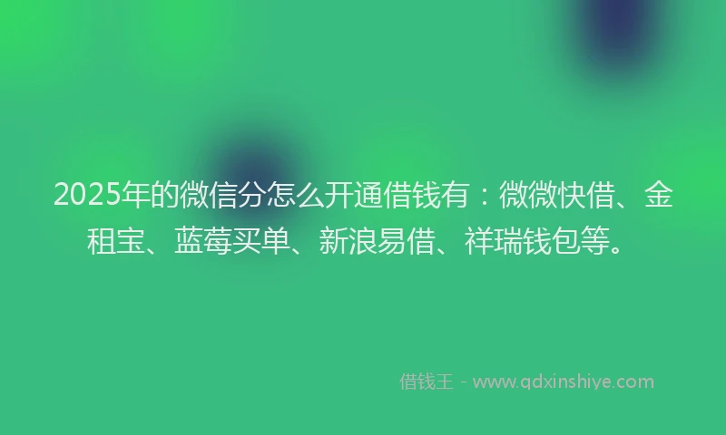 2025年的微信分怎么开通借钱有：微微快借、金租宝、蓝莓买单、新浪易借、祥瑞钱包等。