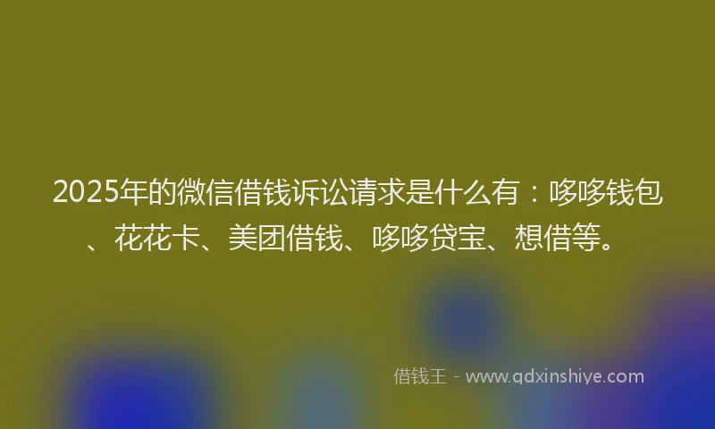 2025年的微信借钱诉讼请求是什么有：哆哆钱包、花花卡、美团借钱、哆哆贷宝、想借等。
