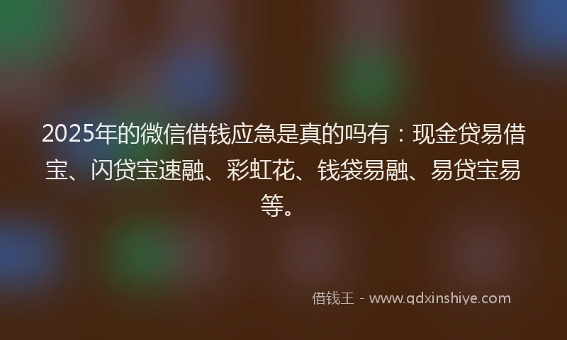 2025年的微信借钱应急是真的吗有：现金贷易借宝、闪贷宝速融、彩虹花、钱袋易融、易贷宝易等。