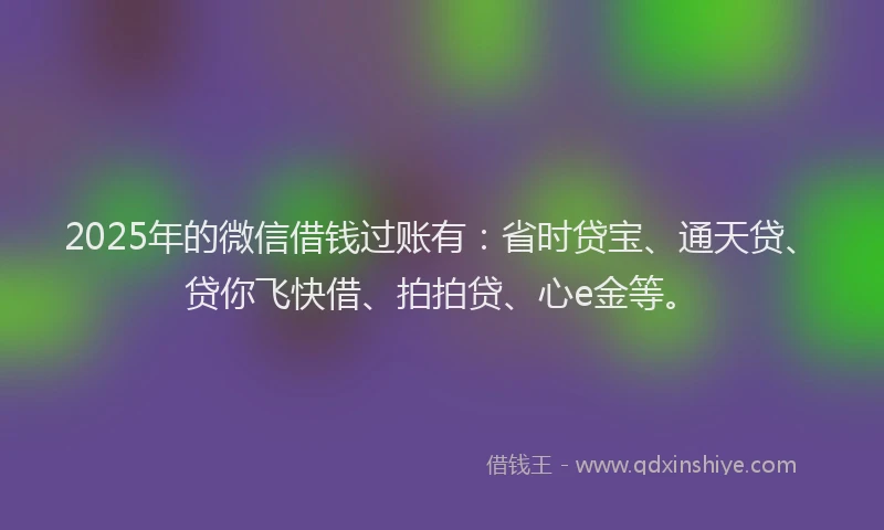 2025年的微信借钱过账有：省时贷宝、通天贷、贷你飞快借、拍拍贷、心e金等。