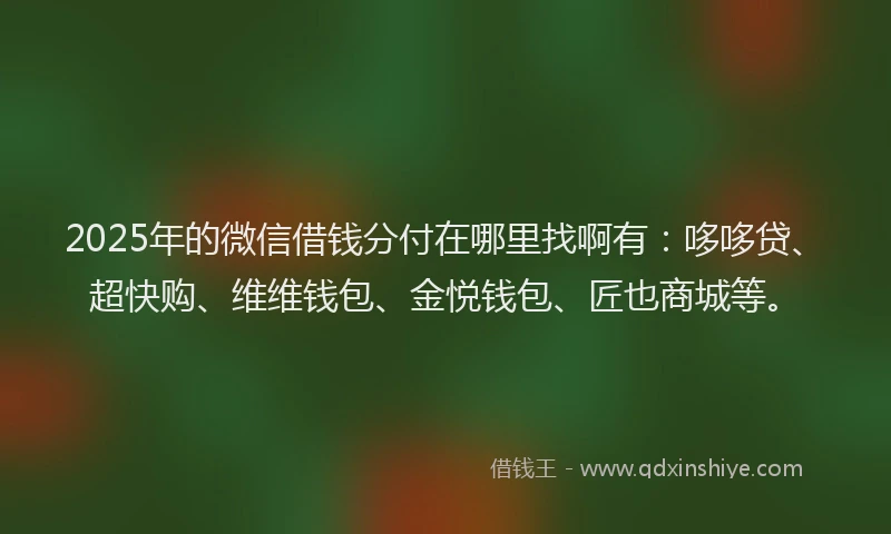 2025年的微信借钱分付在哪里找啊有：哆哆贷、超快购、维维钱包、金悦钱包、匠也商城等。