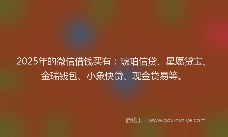 2025年的微信借钱买有：琥珀信贷、星愿贷宝、金瑞钱包、小象快贷、现金贷易等。