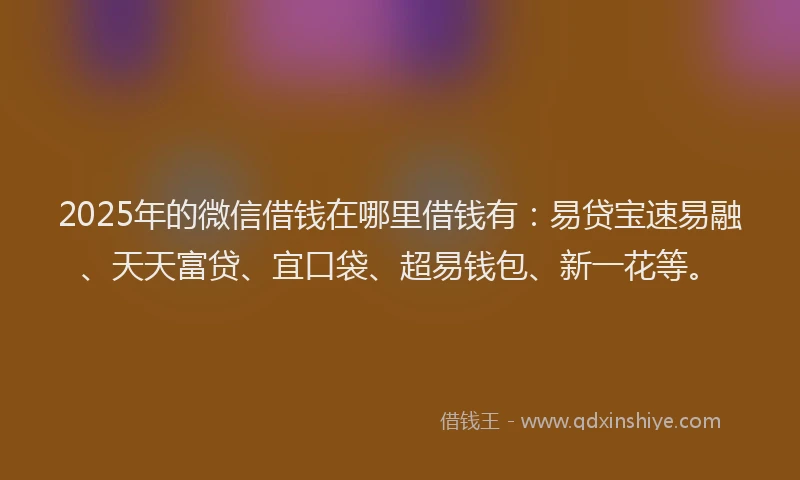 2025年的微信借钱在哪里借钱有：易贷宝速易融、天天富贷、宜口袋、超易钱包、新一花等。