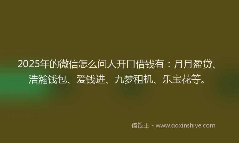 2025年的微信怎么问人开口借钱有：月月盈贷、浩瀚钱包、爱钱进、九梦租机、乐宝花等。