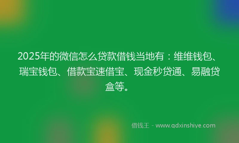 2025年的微信怎么贷款借钱当地有：维维钱包、瑞宝钱包、借款宝速借宝、现金秒贷通、易融贷盒等。