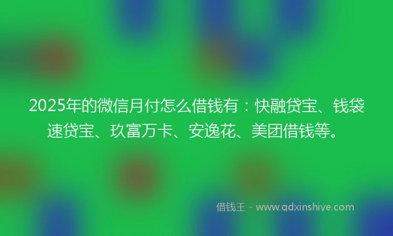 2025年的微信月付怎么借钱有：快融贷宝、钱袋速贷宝、玖富万卡、安逸花、美团借钱等。