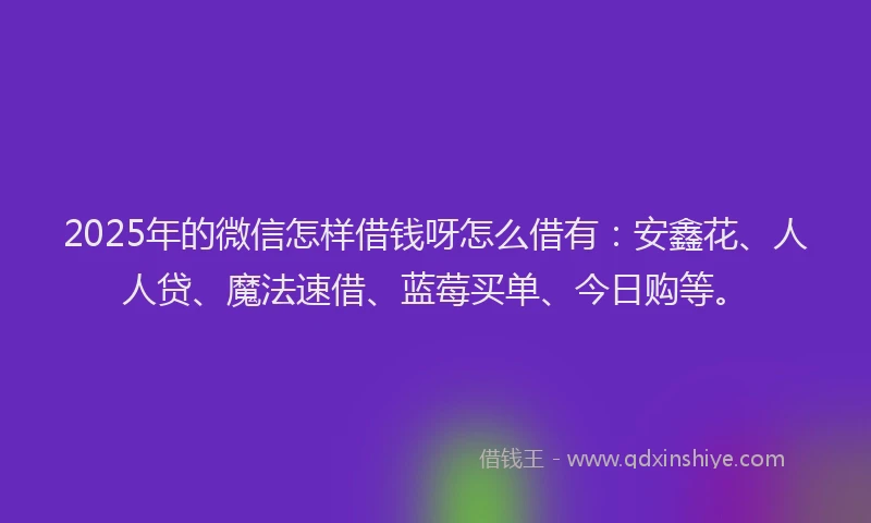 2025年的微信怎样借钱呀怎么借有：安鑫花、人人贷、魔法速借、蓝莓买单、今日购等。