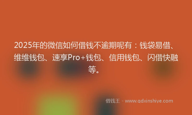2025年的微信如何借钱不逾期呢有：钱袋易借、维维钱包、速享Pro+钱包、信用钱包、闪借快融等。