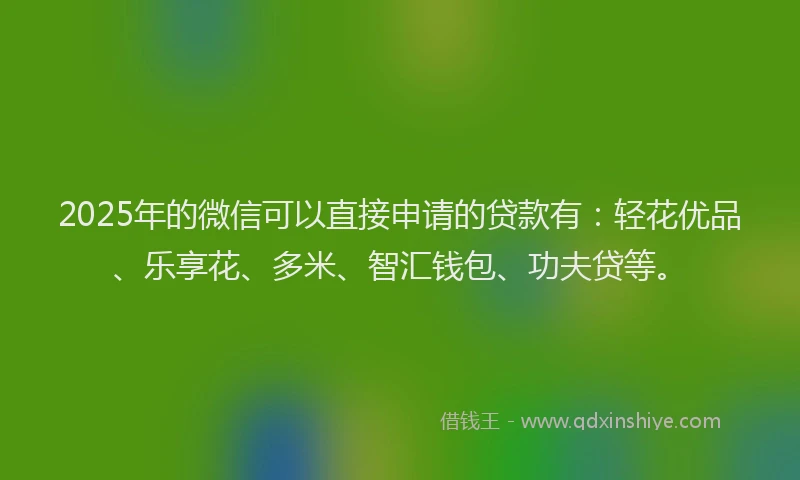 2025年的微信可以直接申请的贷款有：轻花优品、乐享花、多米、智汇钱包、功夫贷等。