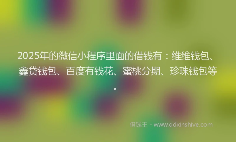2025年的微信小程序里面的借钱有：维维钱包、鑫贷钱包、百度有钱花、蜜桃分期、珍珠钱包等。