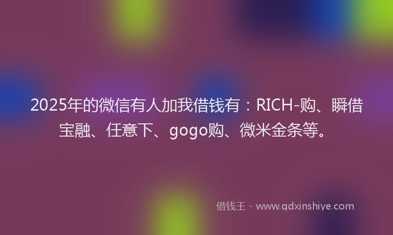 2025年的微信有人加我借钱有：RICH-购、瞬借宝融、任意下、gogo购、微米金条等。