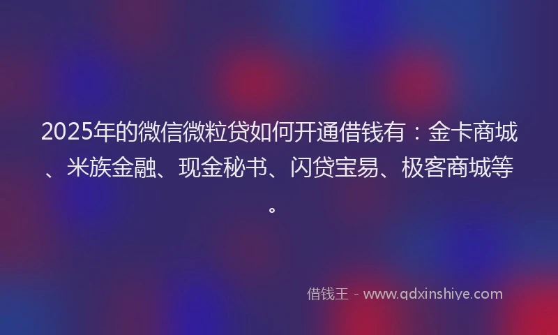 2025年的微信微粒贷如何开通借钱有：金卡商城、米族金融、现金秘书、闪贷宝易、极客商城等。
