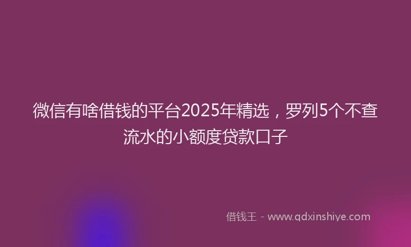 微信有啥借钱的平台2025年精选，罗列5个不查流水的小额度贷款口子