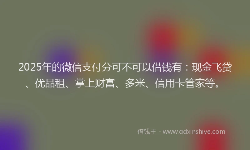 2025年的微信支付分可不可以借钱有：现金飞贷、优品租、掌上财富、多米、信用卡管家等。