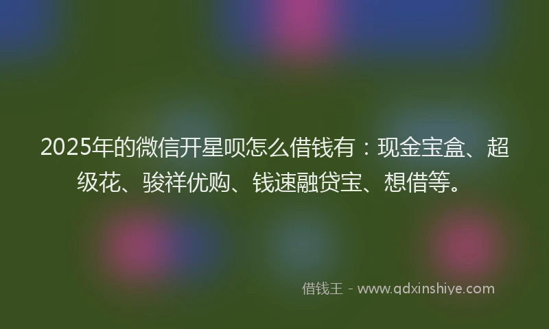 2025年的微信开星呗怎么借钱有：现金宝盒、超级花、骏祥优购、钱速融贷宝、想借等。