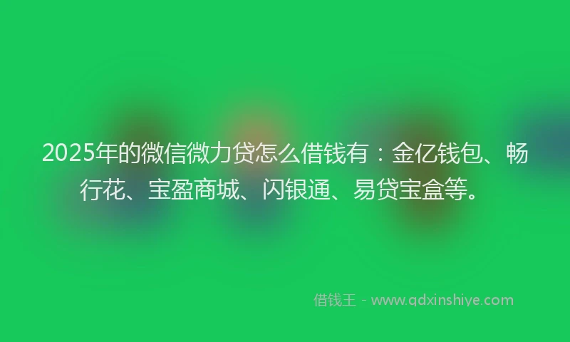 2025年的微信微力贷怎么借钱有：金亿钱包、畅行花、宝盈商城、闪银通、易贷宝盒等。