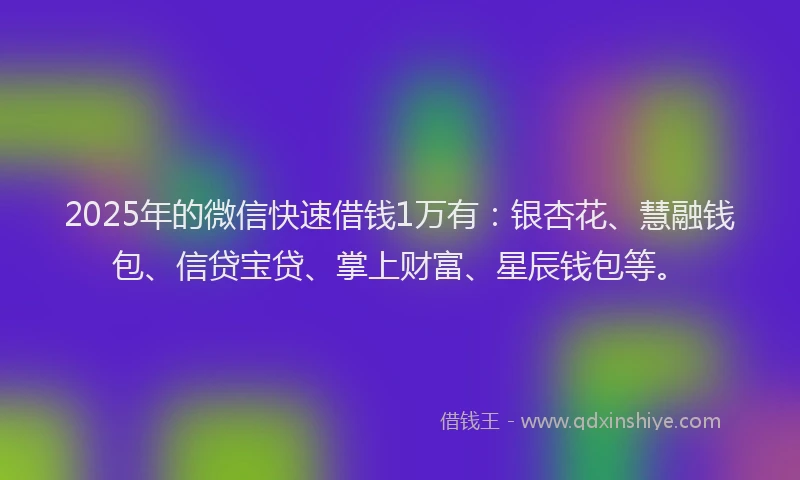 2025年的微信快速借钱1万有：银杏花、慧融钱包、信贷宝贷、掌上财富、星辰钱包等。