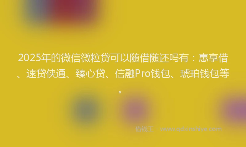 2025年的微信微粒贷可以随借随还吗有：惠享借、速贷侠通、臻心贷、信融Pro钱包、琥珀钱包等。