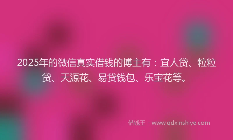 2025年的微信真实借钱的博主有：宜人贷、粒粒贷、天源花、易贷钱包、乐宝花等。