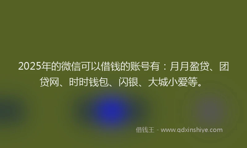 2025年的微信可以借钱的账号有：月月盈贷、团贷网、时时钱包、闪银、大城小爱等。