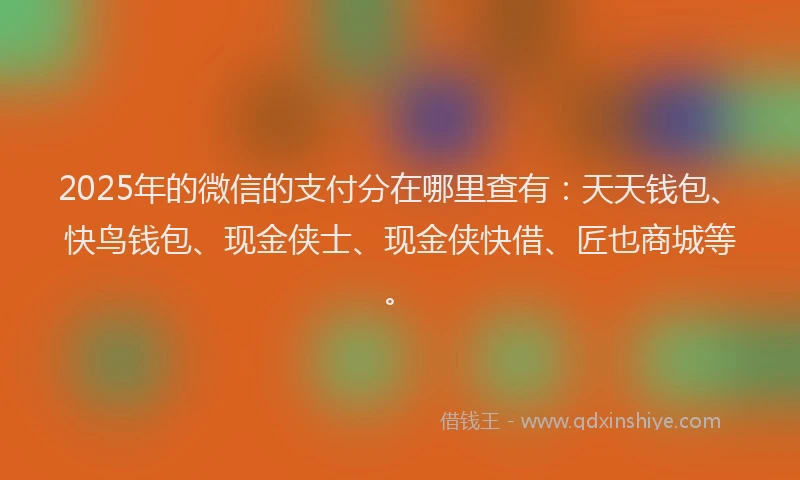2025年的微信的支付分在哪里查有：天天钱包、快鸟钱包、现金侠士、现金侠快借、匠也商城等。