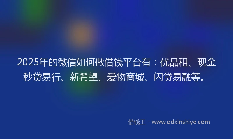 2025年的微信如何做借钱平台有：优品租、现金秒贷易行、新希望、爱物商城、闪贷易融等。