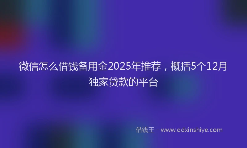 微信怎么借钱备用金2025年推荐，概括5个12月独家贷款的平台