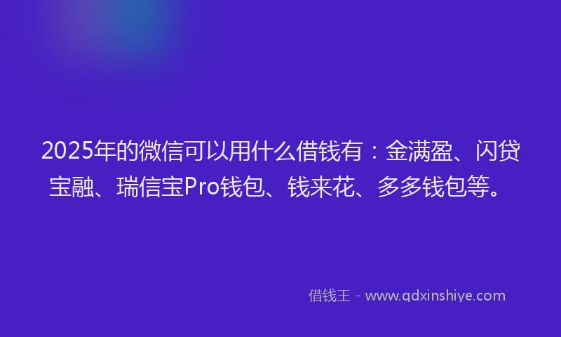 2025年的微信可以用什么借钱有：金满盈、闪贷宝融、瑞信宝Pro钱包、钱来花、多多钱包等。