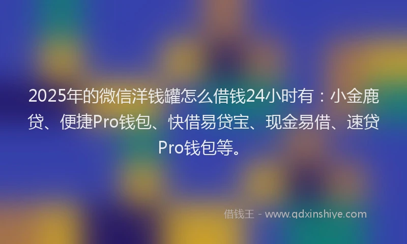 2025年的微信洋钱罐怎么借钱24小时有：小金鹿贷、便捷Pro钱包、快借易贷宝、现金易借、速贷Pro钱包等。