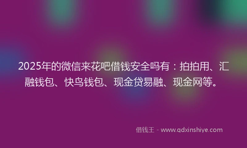 2025年的微信来花吧借钱安全吗有：拍拍用、汇融钱包、快鸟钱包、现金贷易融、现金网等。