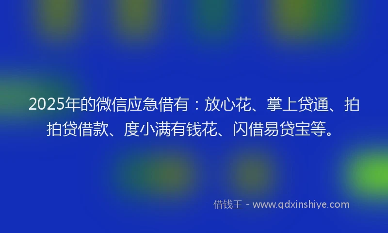 2025年的微信应急借有：放心花、掌上贷通、拍拍贷借款、度小满有钱花、闪借易贷宝等。