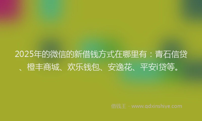 2025年的微信的新借钱方式在哪里有：青石信贷、橙丰商城、欢乐钱包、安逸花、平安i贷等。