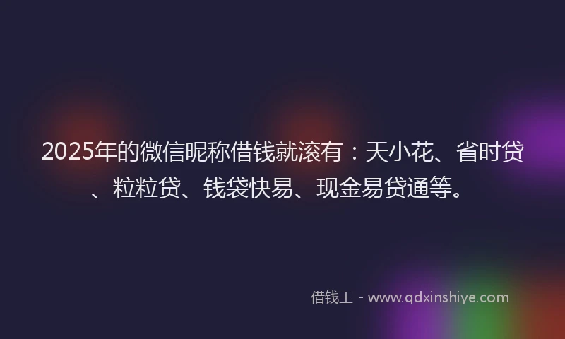 2025年的微信昵称借钱就滚有：天小花、省时贷、粒粒贷、钱袋快易、现金易贷通等。