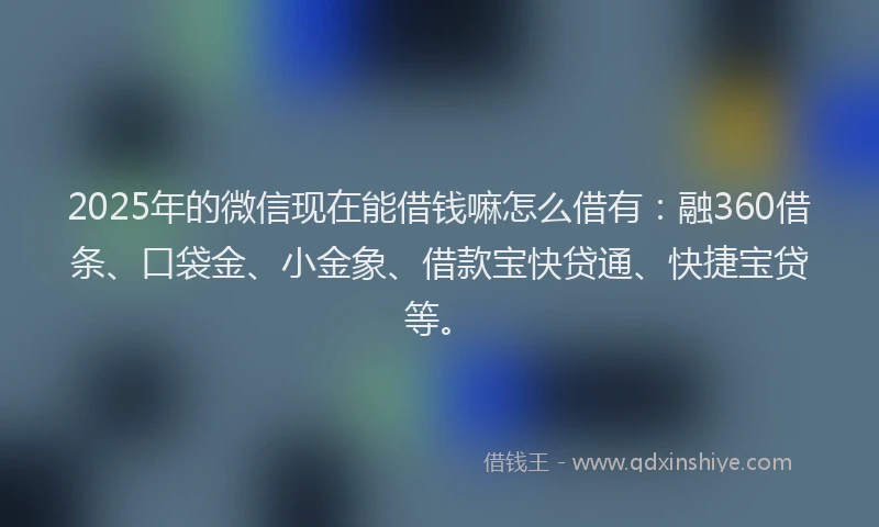 2025年的微信现在能借钱嘛怎么借有：融360借条、口袋金、小金象、借款宝快贷通、快捷宝贷等。