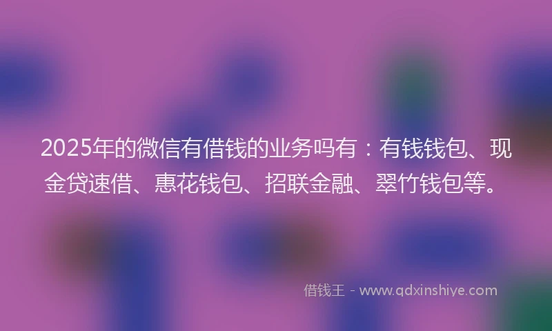 2025年的微信有借钱的业务吗有：有钱钱包、现金贷速借、惠花钱包、招联金融、翠竹钱包等。