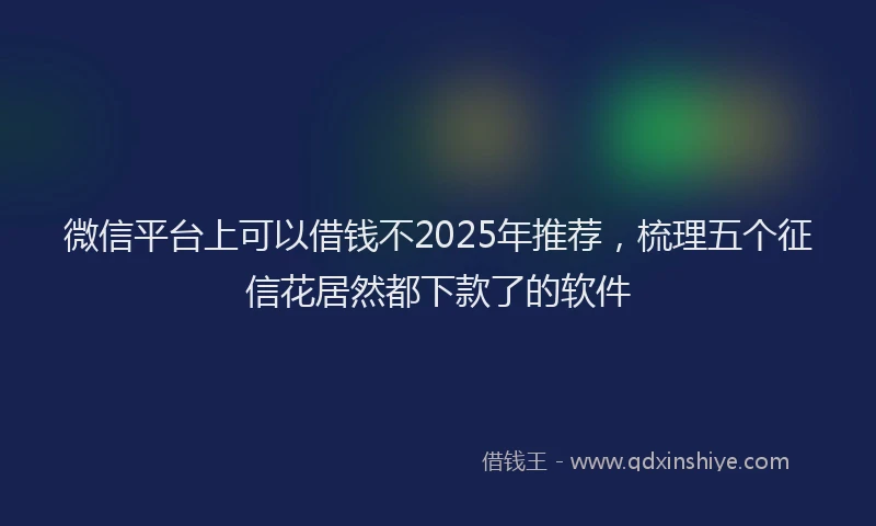 微信平台上可以借钱不2025年推荐，梳理五个征信花居然都下款了的软件