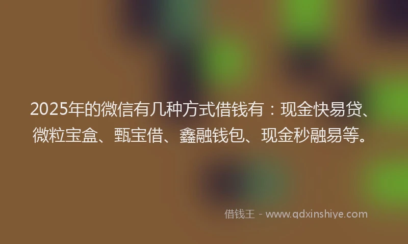2025年的微信有几种方式借钱有：现金快易贷、微粒宝盒、甄宝借、鑫融钱包、现金秒融易等。