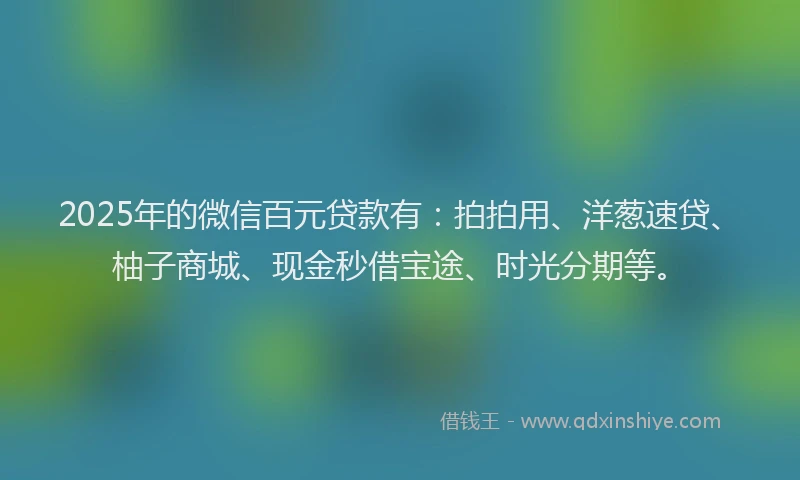 2025年的微信百元贷款有：拍拍用、洋葱速贷、柚子商城、现金秒借宝途、时光分期等。