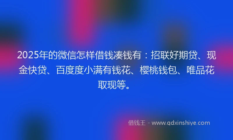 2025年的微信怎样借钱凑钱有：招联好期贷、现金快贷、百度度小满有钱花、樱桃钱包、唯品花取现等。