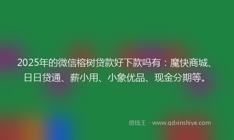 2025年的微信榕树贷款好下款吗有：魔快商城、日日贷通、薪小用、小象优品、现金分期等。