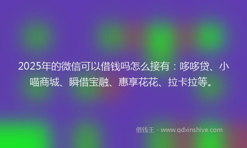 2025年的微信可以借钱吗怎么接有：哆哆贷、小喵商城、瞬借宝融、惠享花花、拉卡拉等。